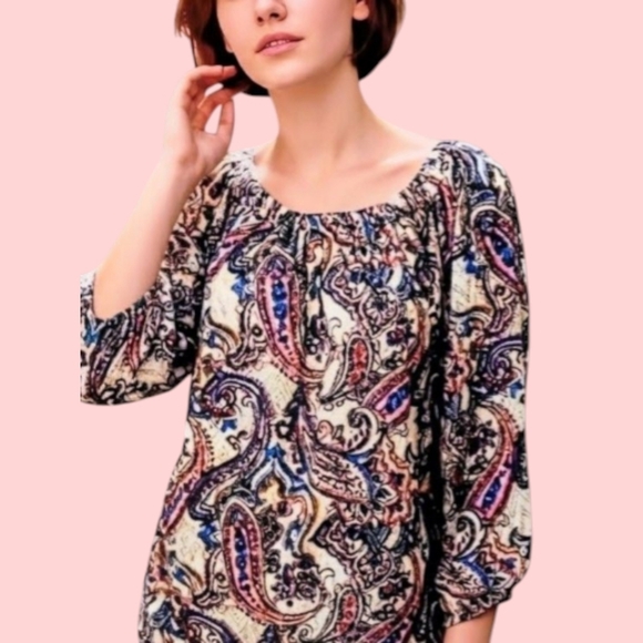 💜 Gorgeous For Fall! Paisley 3/4 Sleeve Top by Westport 1962 Like New - Picture 1 of 10